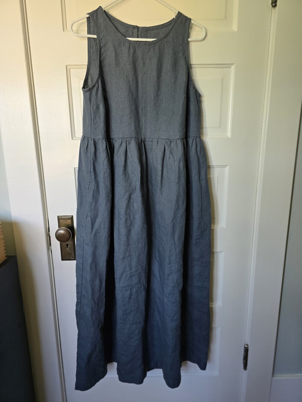 New Notperfectlinen Napa 100% Linen Sleeveless Maxi Dress M/L Dark Grey Blue